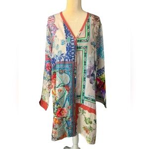 Johnny Was Biorla Floral Long Sleeve Silk Tunic